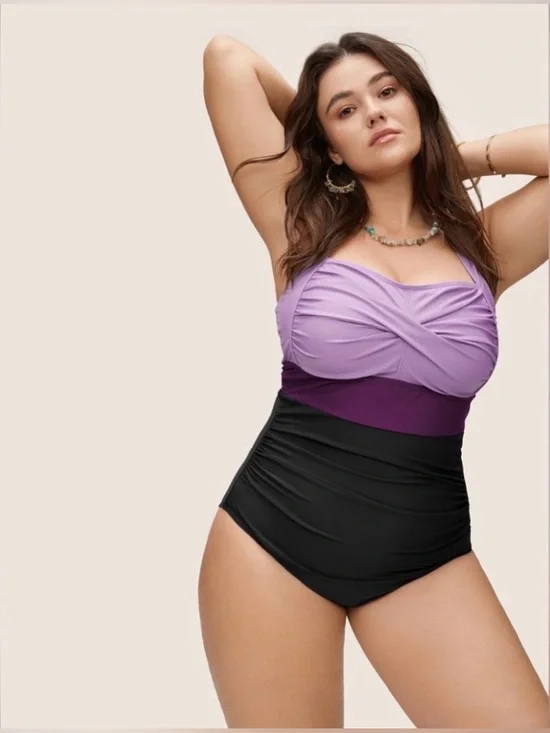 💜 Sculpting Purple Gradient One Piece Swimsuit Tummy Control 2XL - Picture 4 of 11